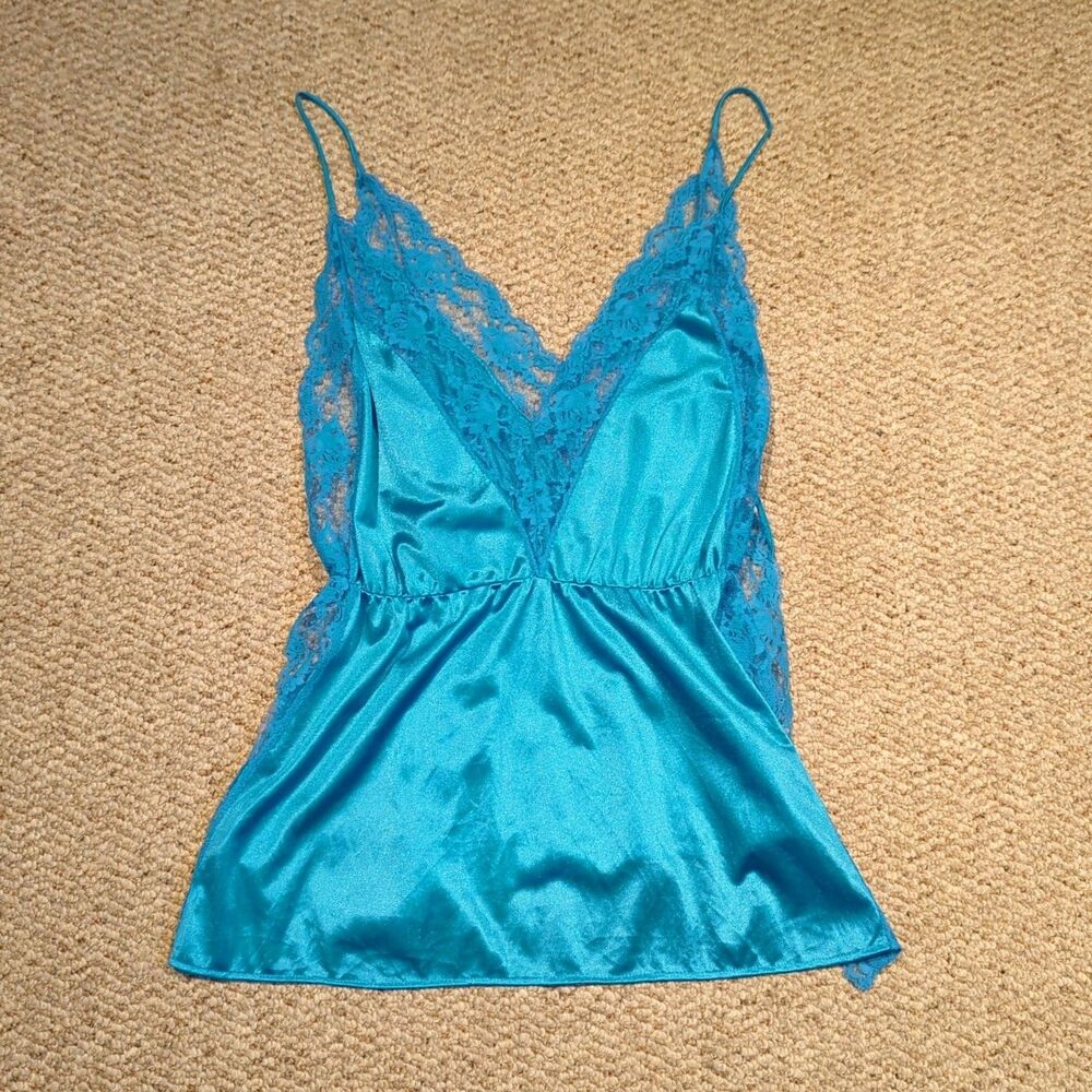 Vintage Vandemere Babydoll Lace Teddy Lingerie Large Blue Side Tie Sexy